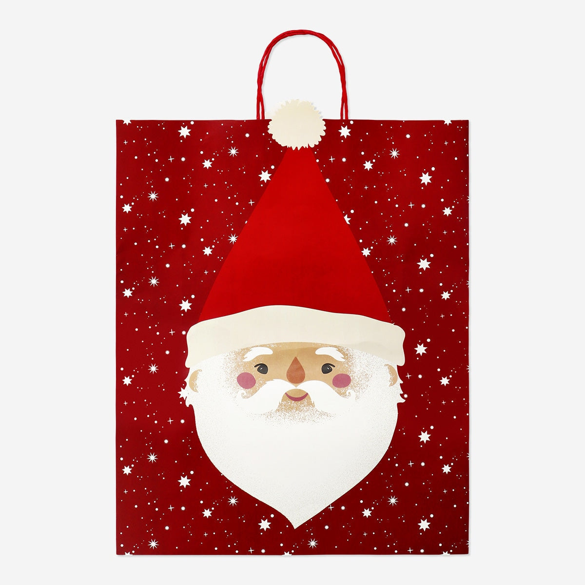 Party gift bag featuring Santa's face from Flying Tiger Copenhagen, perfect for holiday gift wrapping and festive celebrations.