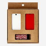 Party gift decoration set with red ribbon and gift tags from Flying Tiger Copenhagen, perfect for festive gift wrapping.