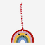 Set of four Flying Tiger Copenhagen party gift tags with colorful designs for gift wrapping and decorating gifts.