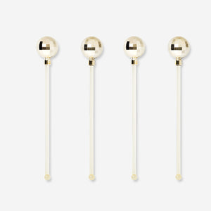 Set of four gold disco ball drink stirrers for parties by Flying Tiger Copenhagen, perfect for cocktail garnishes.