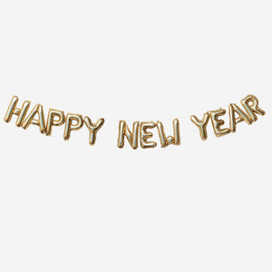 Flying Tiger Copenhagen Happy New Year foil balloon garland for party decor, featuring colorful balloons spelling out "Happy New Year."