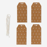 Set of four Flying Tiger Copenhagen heart-shaped gift tags for parties, featuring colorful and festive designs.