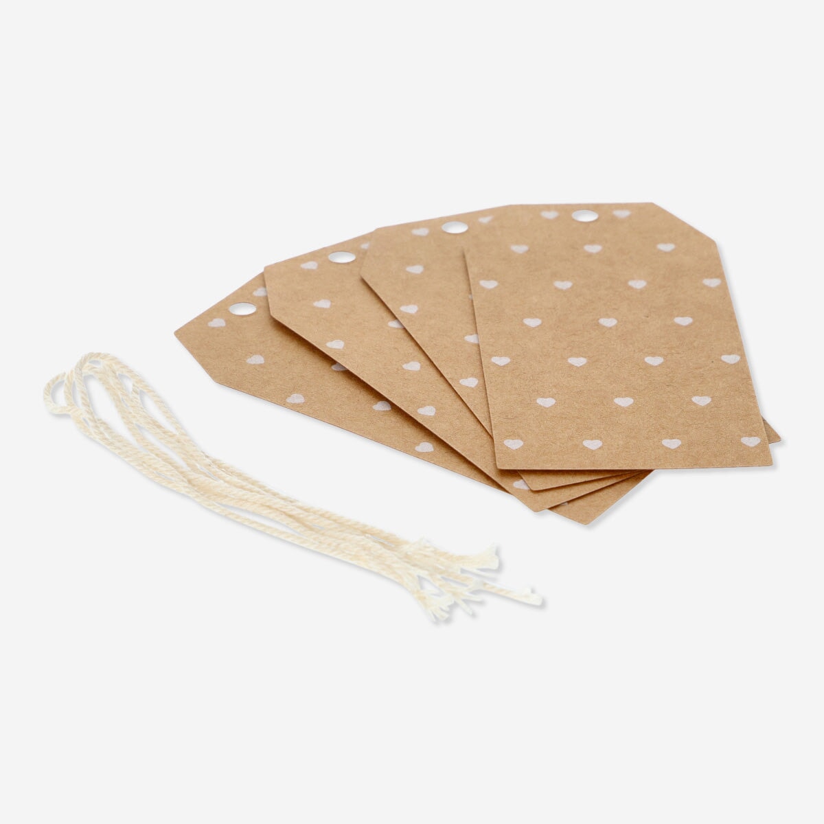 Set of four Heart gift tags for parties by Flying Tiger Copenhagen, featuring colorful heart designs for gift decoration.