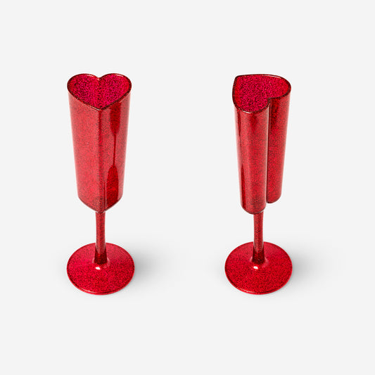 Heart shaped champagne flutes - 2 pcs