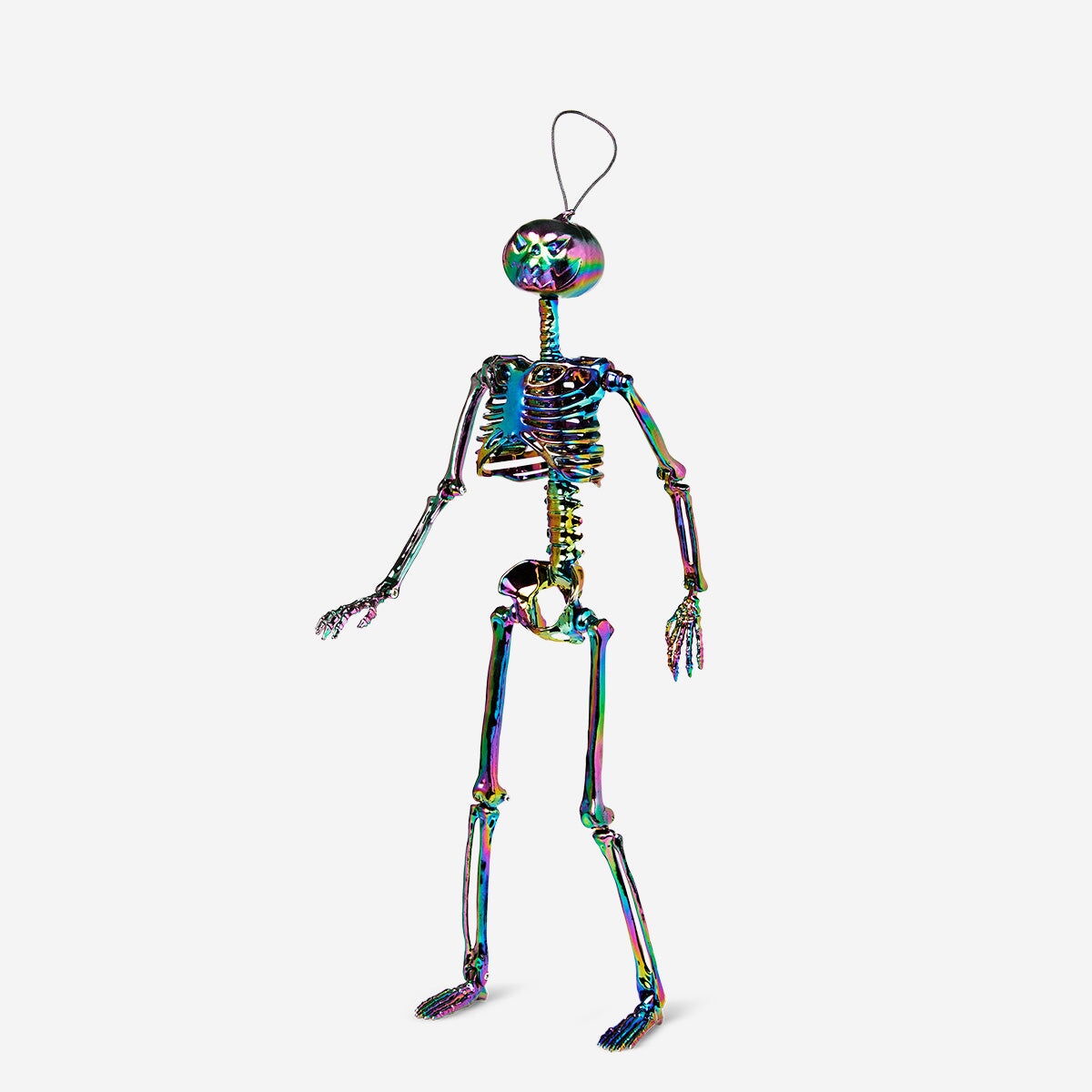 Holographic skeleton party decoration by Flying Tiger Copenhagen, shiny skeleton figure with holographic finish for festive events.