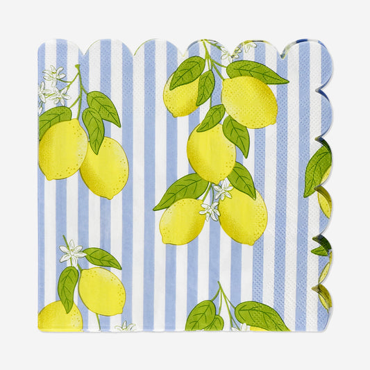 Napkins with lemons and stripes - 16 pcs