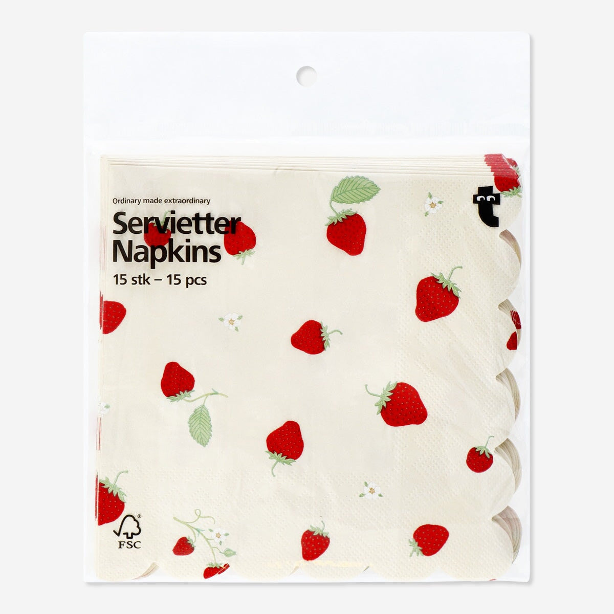 Party napkins with strawberries, 15-pack by Flying Tiger Copenhagen, featuring colorful strawberry designs for celebrations.
