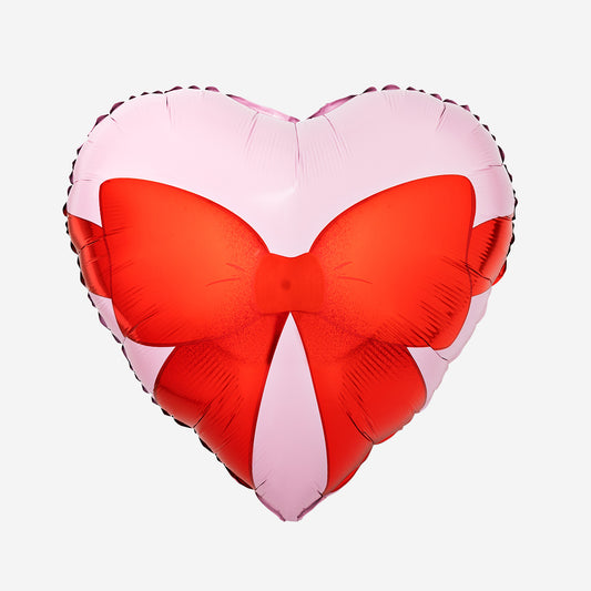 Pink heart with bow foil balloon - 46 cm