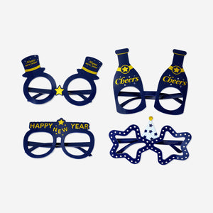 Set of four Flying Tiger Copenhagen party glasses with colorful designs for celebrations and gatherings.