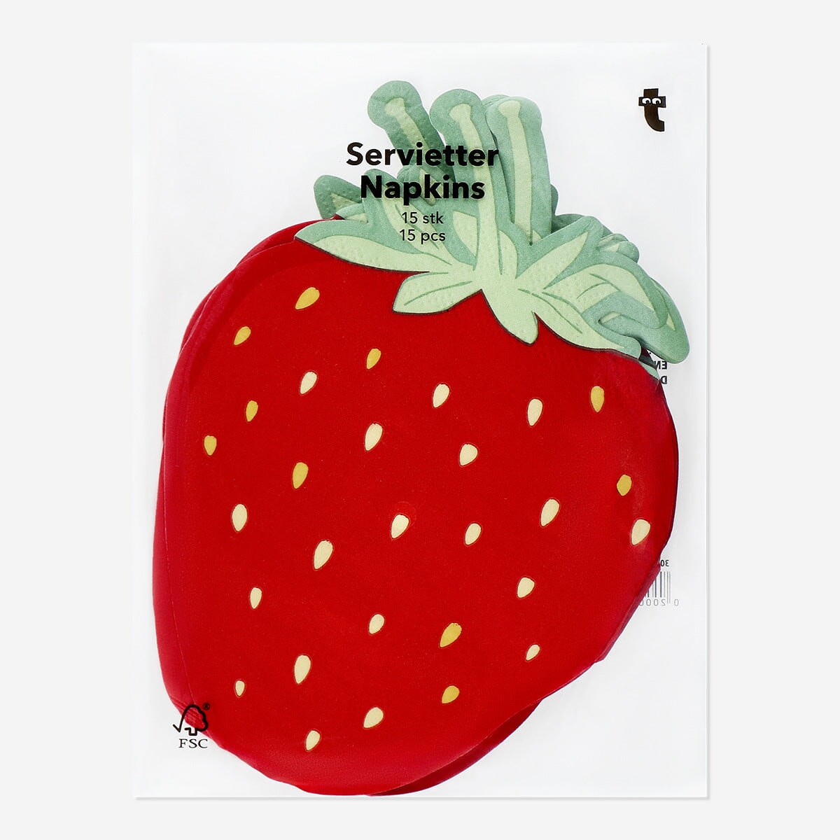 Set of 15 strawberry-themed party napkins by Flying Tiger Copenhagen, featuring bright red strawberry designs for celebrations.
