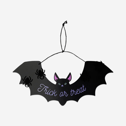 Cartello per porta Dolcetto o scherzetto con pipistrello