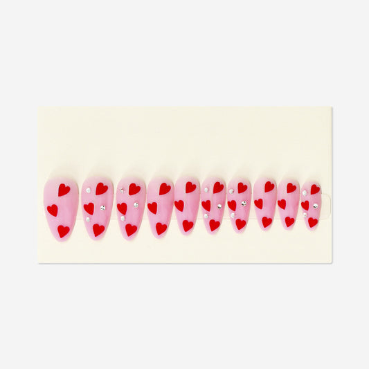 Artificial nails set - Red hearts