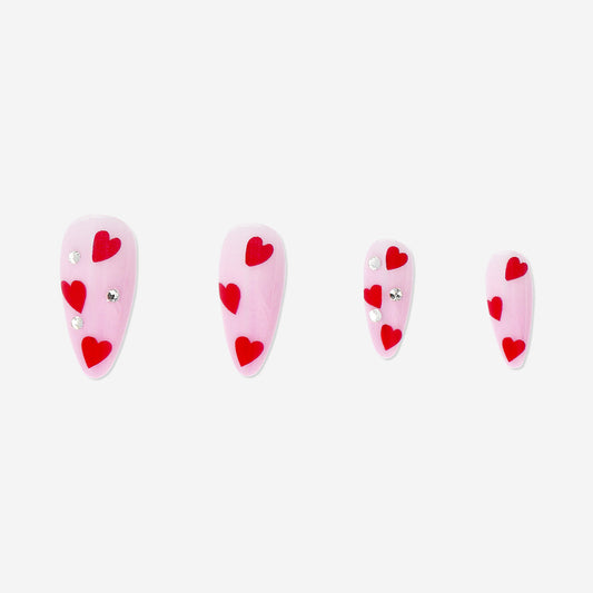 Artificial nails set - Red hearts