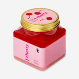 Flying Tiger Copenhagen cherry fragrance body scrub in a 500g container, featuring a textured surface and cherry scent.