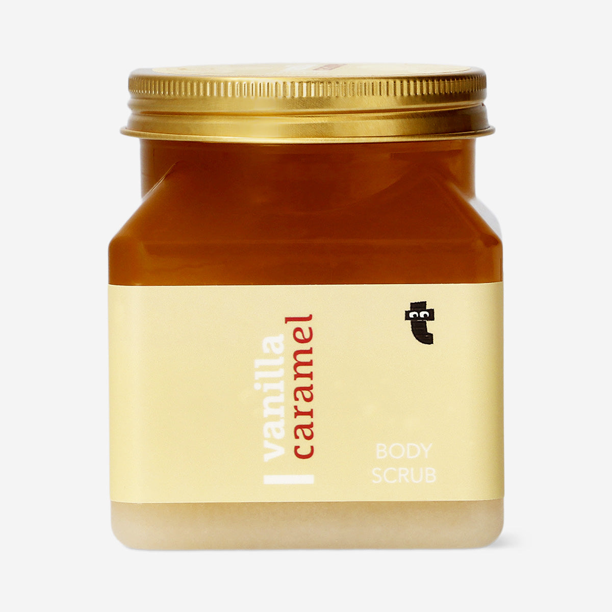 Flying Tiger Copenhagen vanilla caramel body scrub in a 500g jar, highlighting its creamy texture and luxurious fragrance.