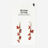 Flying Tiger Copenhagen Christmas dangling earrings with festive merry Christmas design, perfect for holiday accessories.