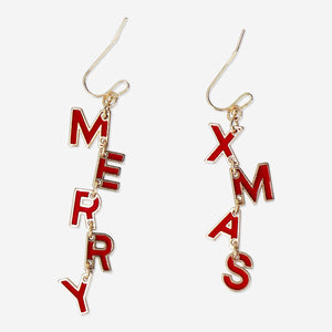 Flying Tiger Copenhagen Christmas dangling earrings with festive Merry Christmas design, perfect for holiday accessories.