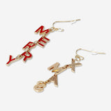 Flying Tiger Copenhagen dangling Christmas earrings with festive "Merry Christmas" charms for holiday accessories.