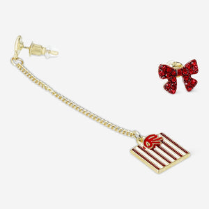 Set of four Flying Tiger Copenhagen ear studs with dangling presents and bows, perfect for personal care and stylish accessories.