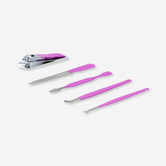 Pink manicure and pedicure set in suitcase