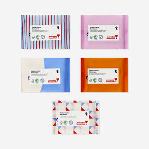 Flying Tiger Copenhagen refreshing wet wipes for face and hands, 5-pack, personal care product with soft, moist cloths for quick cleaning.