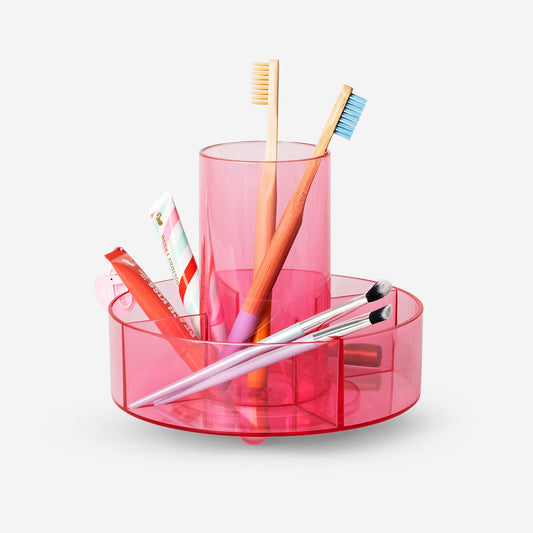 Round plexiglass cosmetics organiser