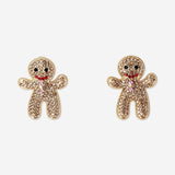 Christmas earrings featuring rhinestone-embellished gingerbread men made of textile material by Flying Tiger Copenhagen.