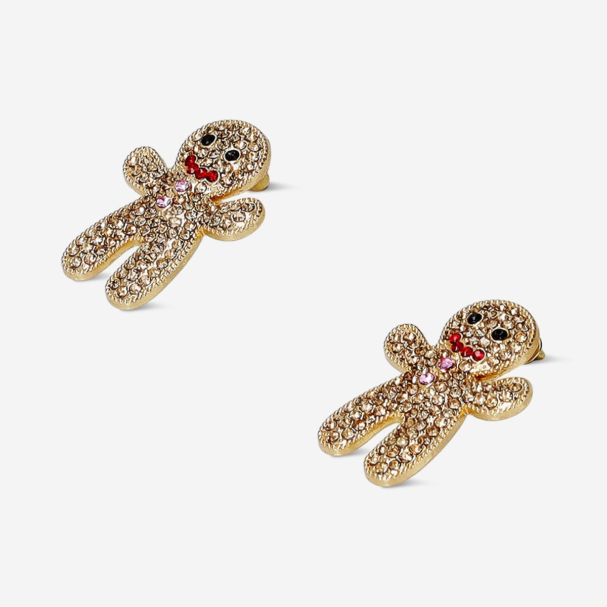 Textile Christmas earrings featuring rhinestone gingerbread men by Flying Tiger Copenhagen, festive holiday jewelry accessory.