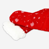 Pair of Flying Tiger Copenhagen comfy Christmas socks with non-slip soles in size 39/41, featuring festive red and green patterns.