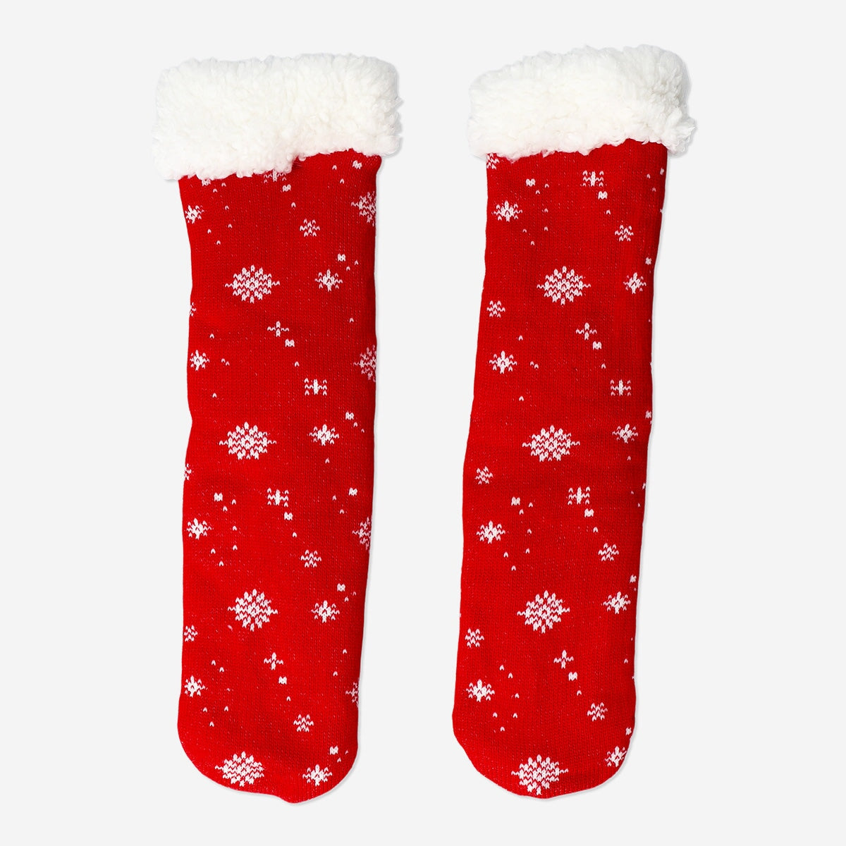 Flying Tiger Copenhagen comfy Christmas socks with non-slip grips, size 39/41, featuring festive red and green patterns on textile material.