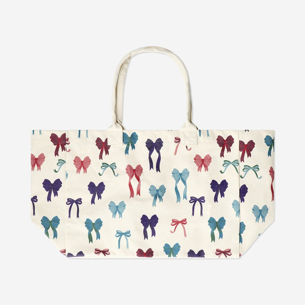 Drawstring Tote Bag with Bow Print – Stylish & Spacious Cotton Bag
