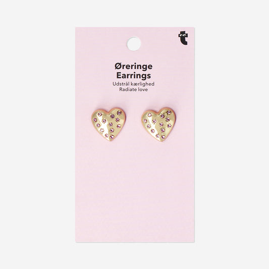 Gold earrings - Hearts with pink stones