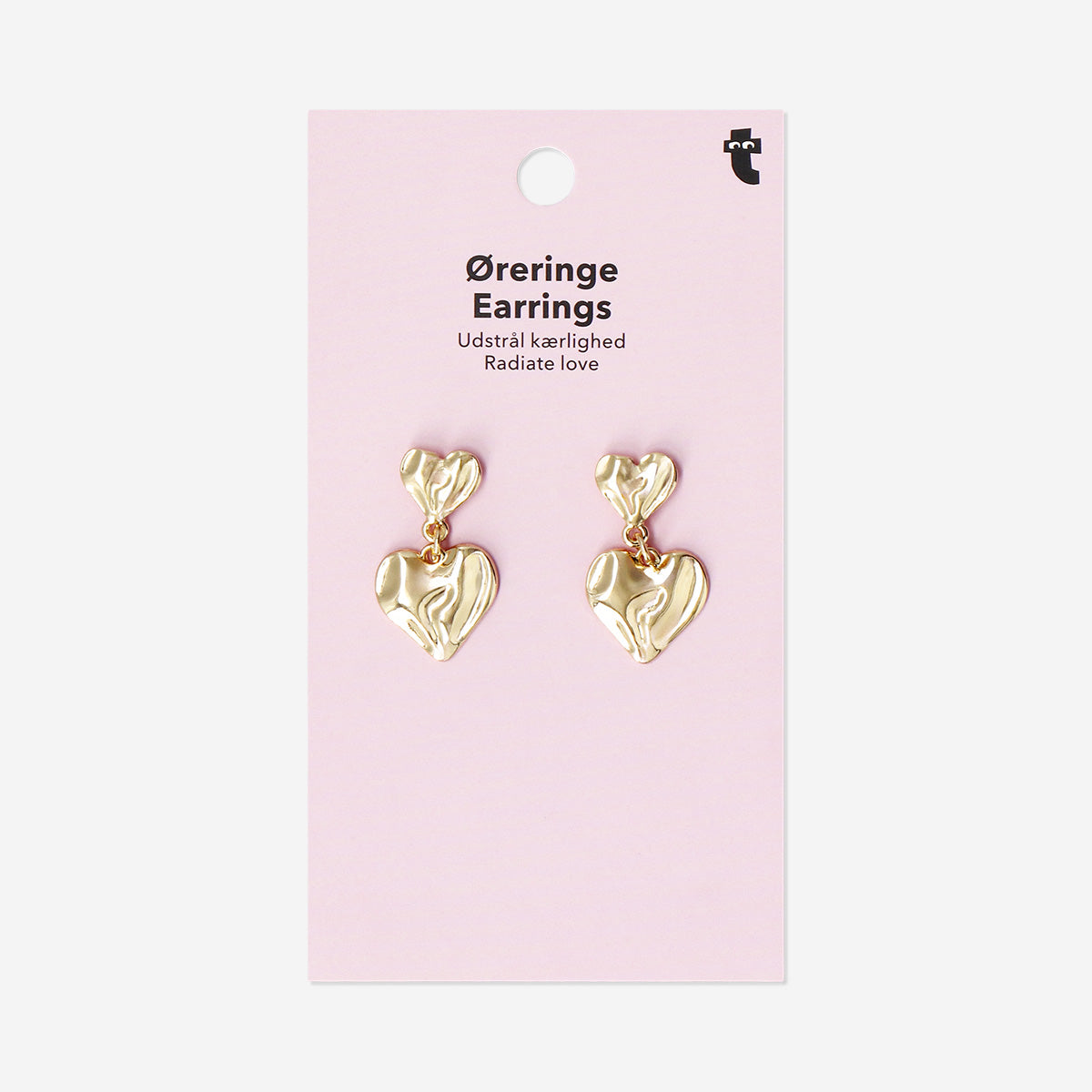 Gold earrings - Two hearts with shiny finish