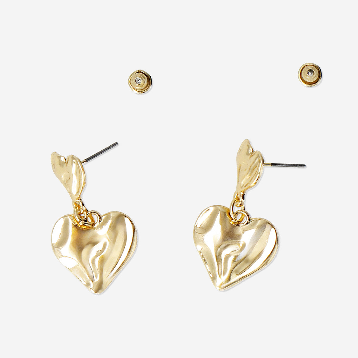 Gold earrings - Two hearts with shiny finish