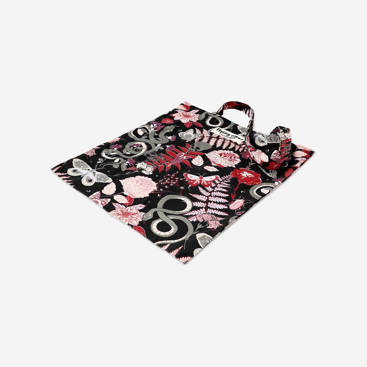 Gothic flowers textile tote bag with black and dark floral design, casual accessory from Flying Tiger Copenhagen.