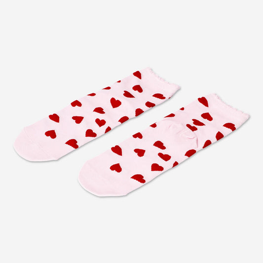 Pink socks with red hearts - 39/41