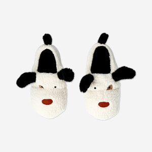 Soft plush dog slippers in size 37/38 from Flying Tiger Copenhagen, featuring a cozy textile design with dog face details.