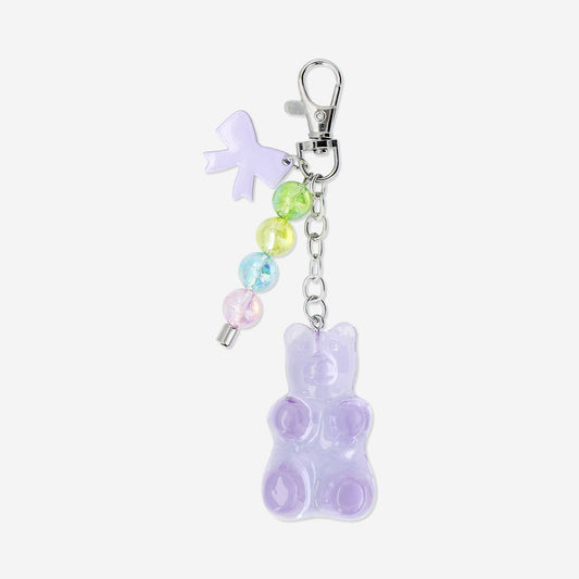 Purple gummy bear key ring with charms