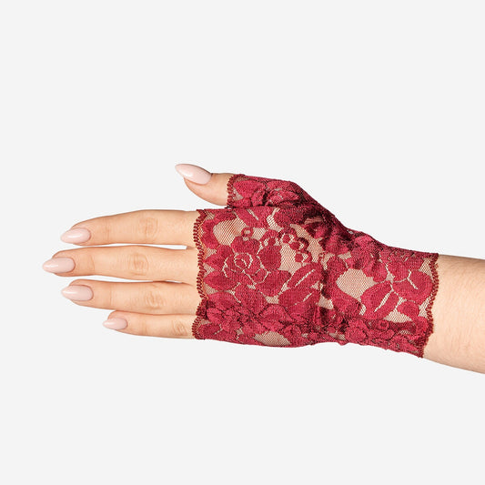 Red lace fingerless gloves - One Size