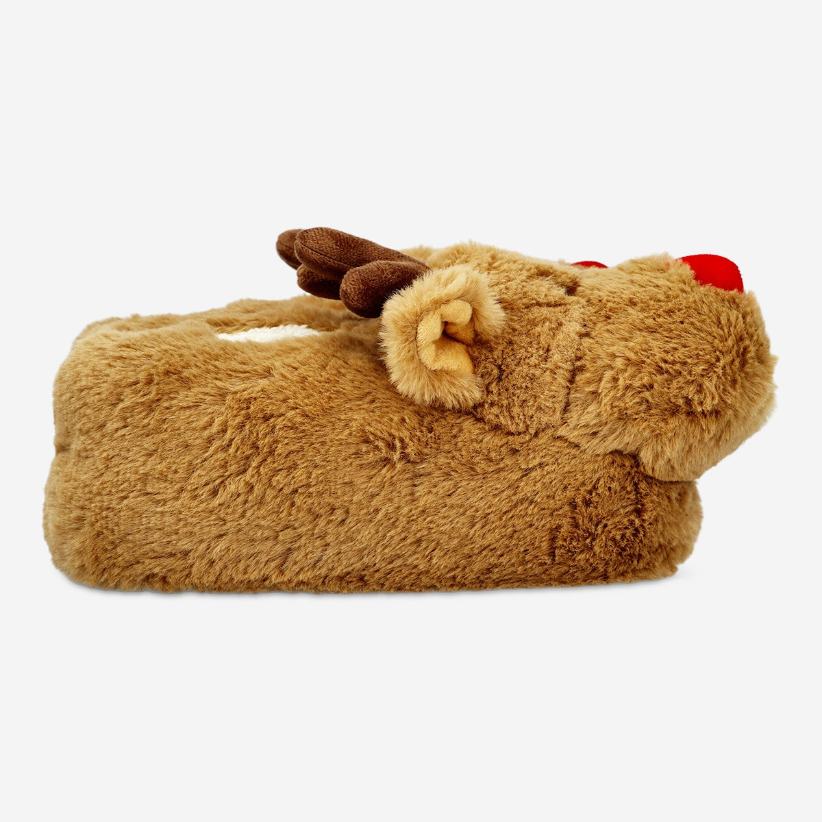 Textile reindeer slippers in size 36/37 from Flying Tiger Copenhagen, featuring festive reindeer design and cozy interior.