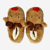Textile reindeer slippers in size 36/37 from Flying Tiger Copenhagen, featuring festive reindeer design and soft interior.