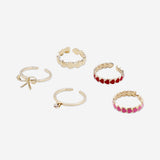 Set of adjustable rings - Pink and red hearts