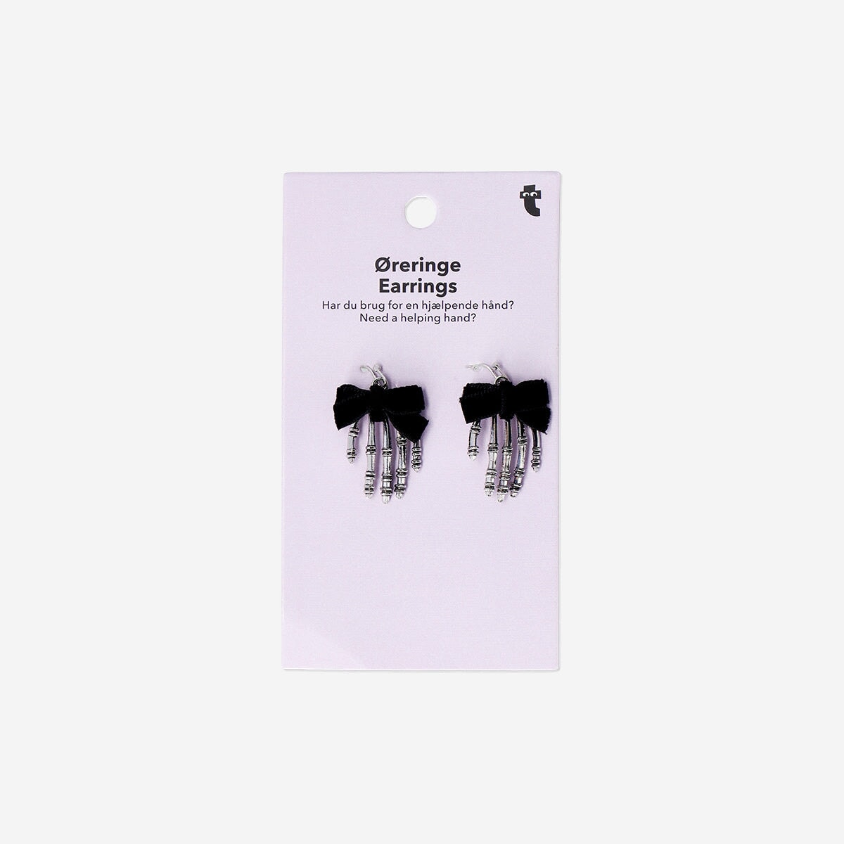 Textile skeleton hands earrings from Flying Tiger Copenhagen featuring detailed, spooky hand-shaped designs.