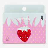 Pair of Flying Tiger Copenhagen strawberry-patterned textile socks in size 36/38, featuring colorful strawberry designs.