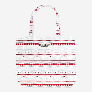 Flying Tiger Copenhagen Christmas pattern tote bag made of textile with festive holiday design, perfect for seasonal gifting and shopping.