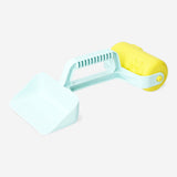 Flying Tiger Copenhagen beach toy shovel, plastic orange and blue sand play tool for kids at the beach or sandbox.