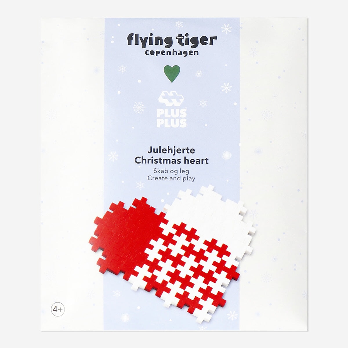 Flying Tiger Copenhagen Christmas Heart toy, Plus Plus building block set with festive heart-shaped design for holiday fun.