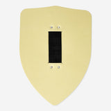 Toy foam shield by Flying Tiger Copenhagen, soft blue and yellow foam with handle for kids' pretend play and outdoor fun.