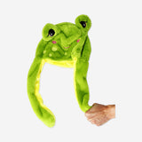 Plush frog hat with moving hands
