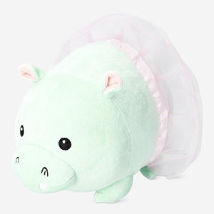 Soft plush hippo toy with a colorful skirt from Flying Tiger Copenhagen, perfect for cuddling and imaginative play.